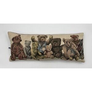 Dakotah Decorative Pillow w Ten Teddy Bears Tapestry & Brown Fabric Back 33 x 12